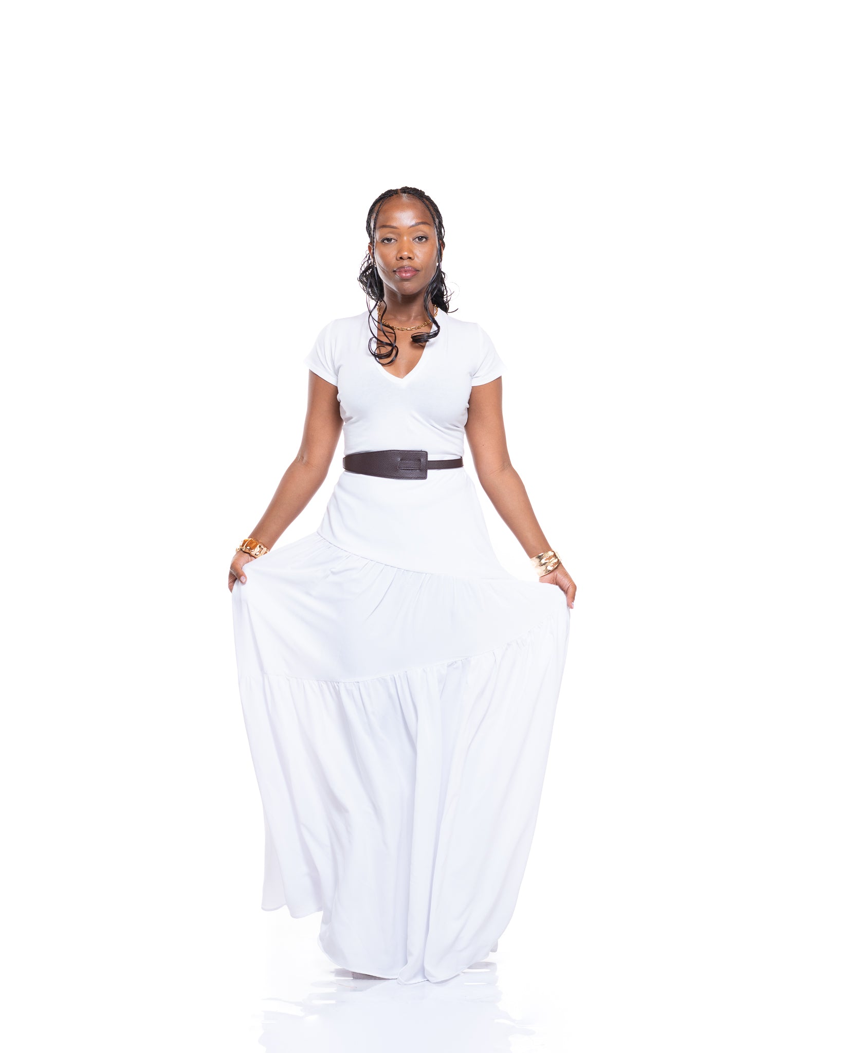 Hula Flow Maxi Skirt In Pearl White